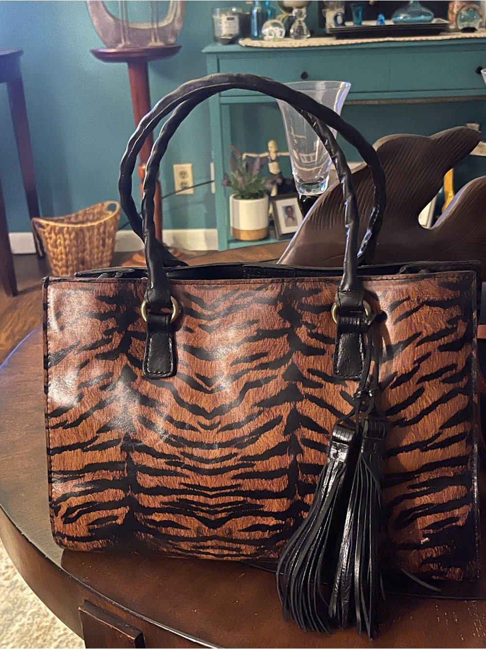Patricia Nash Brown and Black Tiger-Print Shoulder Bag